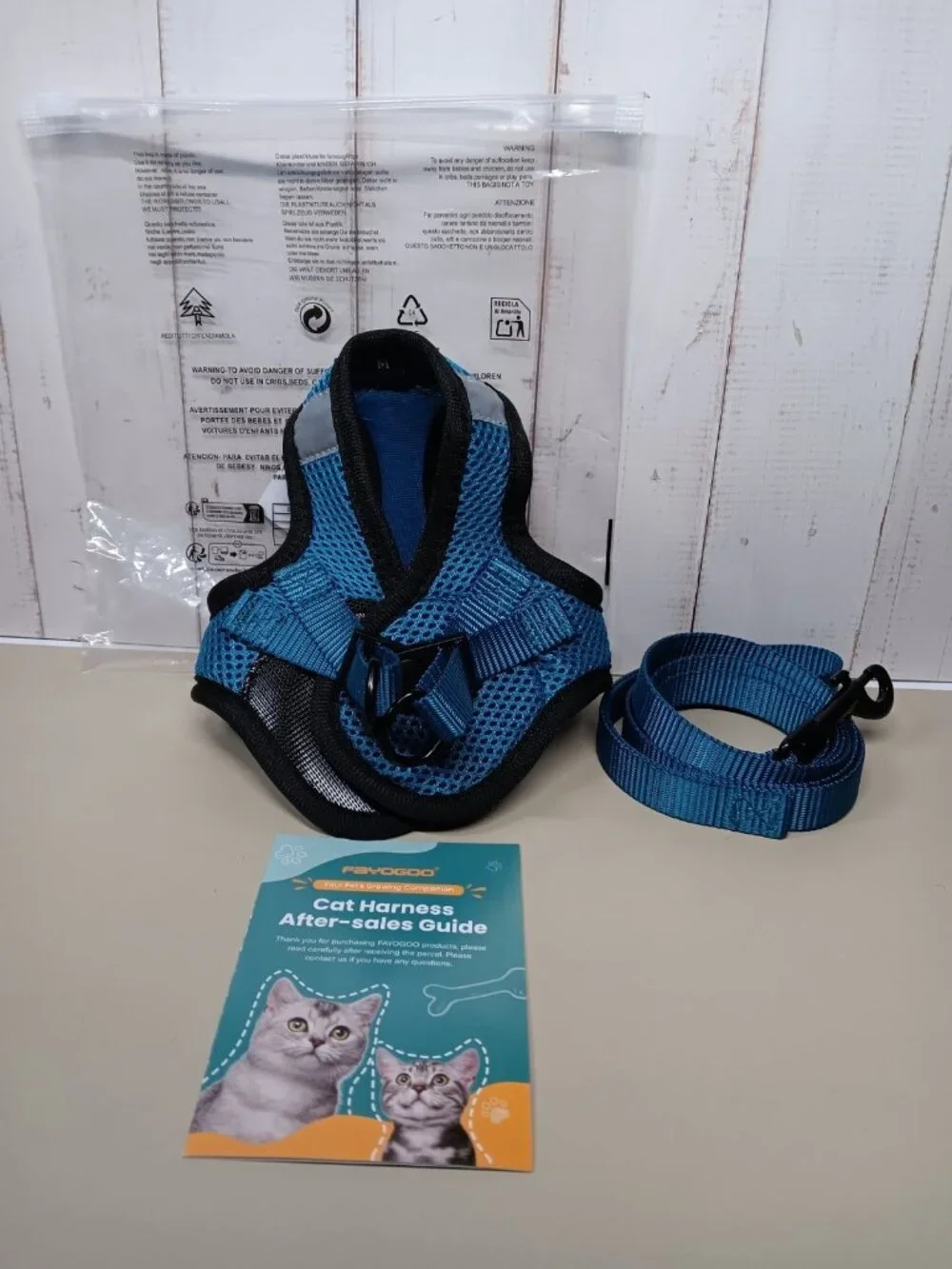 FAYOGOO Cat Harness LeashSet Set for Walking Escape Proof Blue Size M